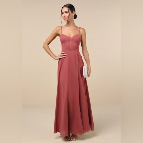 NWT Lulus Stunning Grace Dusty Rose Back Cut Out Front Slit Maxi Dress Large - Picture 3 of 16